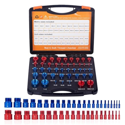 44PCS Nut and Bolt Thread Checker Standard 23 Inch & 21 Metric Bolt Nut Thread Measure Gauge Checker Box Set Bolt Size Finder for Size Check on Tricky and Narrow Area