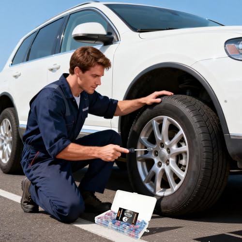 100PCS Tire Repair Rubber Nail Kit, Premium Spiral Screw-in Tire Plugs with 3 Sizes, Emergency Roadside Flat Tire Fix Tool for Car Truck Motorcycle Tractor ATV SUV (100PCS + Screwdriver) - size: 100PCS + Screwdriver