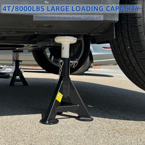 HKTE 4 Ton Low Profile Jack Stands 2 Pack, 8000 lbs Heavy Duty Car Jack Stands for Cars & Light Trucks, with Security Locking Pins - color: JACK STANDS 8000LB LOW PROFILE