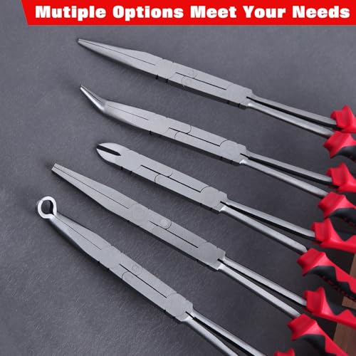 Straight and 45-Degree Bent Needle Nose Pliers Set 2Pcs Double Jointed Needle Nose Pliers Set Extra Long Needle Nose Plier with Serrated Jaw Long reach pliers for Hard to Reach Narrow Spaces - style: Straight Nose & 45 Degree Bent Nose