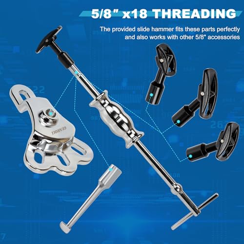 Rear Axle Bearing Remove Puller Tool Kit, Slide Hammer and Bearing Remover Set with Slide Hammer Yoke and 3 Rear Axle Puller Adapters, 1" to 2-7/8" IDs