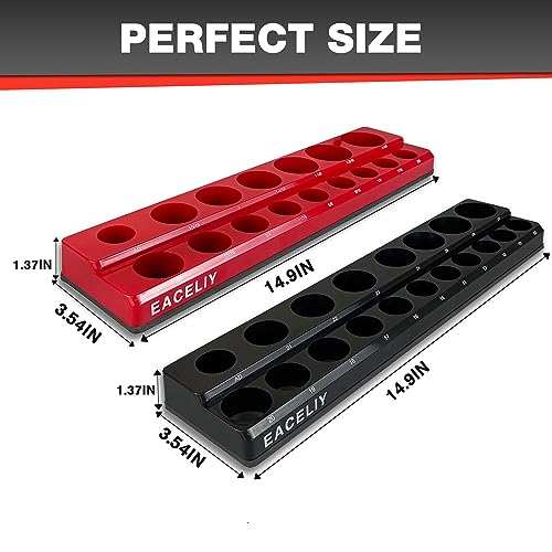 EACELIY Magnetic Socket Organizer Set,SAE & Metric Socket Holder Kit,,Tools tray, holds 35 Deep and Shallow 1/2" Sockets, attaches to steel box/tool cart (sockets not included) 丨2PC 1/2" - size: 2PCS 1/2inch