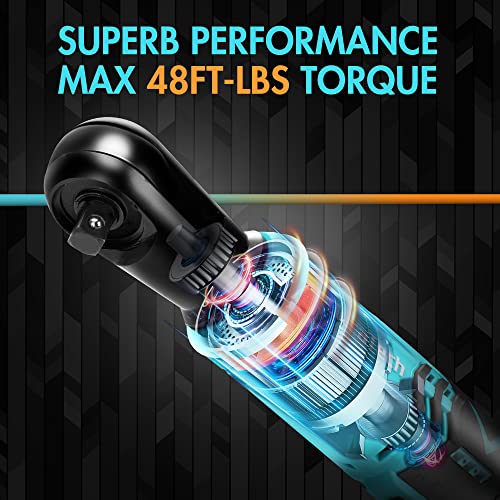 DURATECH Cordless Electric Ratchet Wrench Set, 48 Ft-lbs 3/8" 12V Power Ratchet Wrench with 2PCS 2.0Ah Li-Ion Battery, 1 Hour Fast Charger, 8PCS Sockets, Extension Bar, Adaptor, Variable Speed Trigger - style: Normal Head