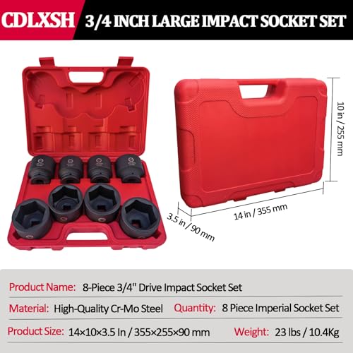 3/4" Drive Impact Socket Set, 8 PCS Heavy Duty Large SAE Socket Set | Standard 6-Point Jumbo SAE Sockets Sizes 2-1/16" to 2-1/2", Cr-Mo Steel, Overall Heat Treatment for Heavy Duty Use - style: zxttgj-3/4-8pcs-SAE