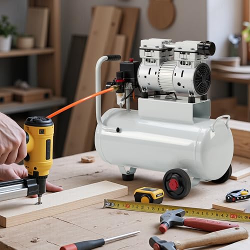 Albott 8 Gallon Oil-Free Air Compressor with Automatic Drain Valve | 1 HP Wheeled Tank Portable Garage Air Supply 70 dB Noise Level Pneumatic Tool Tire Inflation Use - style: 8 Gal