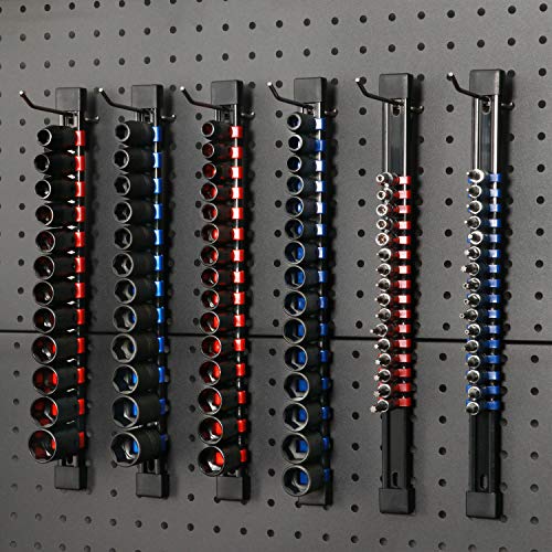 CASOMAN 6PC ABS Socket Organizer, 1/4-Inch, 3/8-Inch, 1/2-Inch, Premium Quality Socket Holders (6-Piece Set, Blue & Red) - size: 6PCS