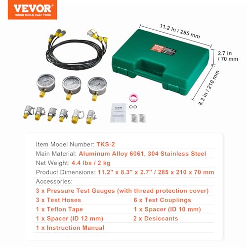 Hydraulic Pressure Test Kit, 250/400/600bar, 3 Gauges 6 Test Couplings 3 Test Hoses, Excavator Hydraulic Test Gauge Set with Portable Carrying Case for Excavator Tractors Construction Machinery | Excavator Hydraulic Test Gauge Set with Portable Carrying C