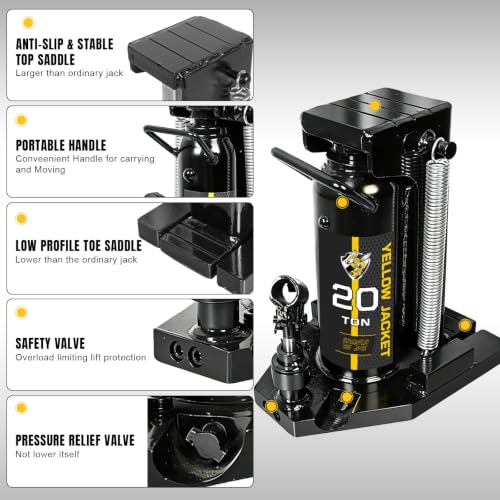 YELLOW JACKET Toe Jack, 20T/10T Low Profile Hydraulic Jack, Heavy Duty Claw Jack - size: 20 Ton Black