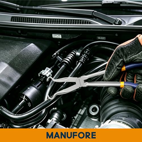 MANUFORE 3PCS 11-Inch Long Reach Hose Gripper Removal Pliers Set | 3-Piece Set, 3/8", 1/2", 3/4" Serrated Ring Jaw, Comfort Grip for Better Control, High Carbon Steel, for Various Hose