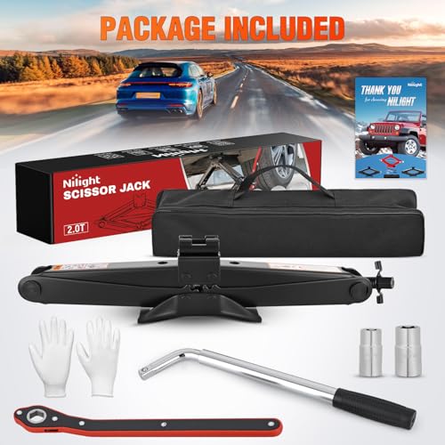 Nilight Scissor Jack Kit for Car 2 Ton(4409 lbs), Heavy Duty Portable Steel Scissor Lift Jack Car Tire Changing Kit with Ratchet & Lug Wrench for Sedan SUV MPV, 3.9''-15.7'' Lifting Range, Black - size: 2T with Ratchet & Lug Wrench Set, Black