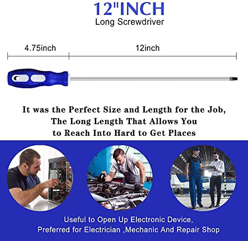 12 inch Long Security Torx Screwdriver Set, PH1 Magnetic Hex Torx with T10 T15 T20 T25 T27 T30 Security Screwdrivers 6-Piece