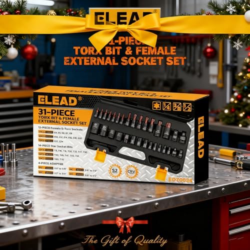 31-Piece Torx Bit Socket Set: 14 Star Bits T8-T70 & 13 E-Torx Sockets E4-E24, Premium CR-V & S2 Alloy Steel, High Torque Laser Marked for Automotive Mechanic - style: 31-Piece Torx Bit Socket Set