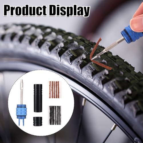 NQEUEPN 3-in-1 Tire Repair Kit, Compact Tire Puncture Plug Patch with Strips Tubeless Bike Tires Accessories Valve Removal Tool Fix a Puncture or Flat for Auto Motorcycle Bicycle Car Truck Tractor