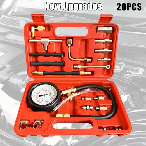0-140PSI Car Fuel Pressure Tester Kit, TU-114 Vehicle Gas Gasoline Injection Pump Pressure Tester Gauge Kit, Automobile Oil Injection Pump Diagnostic Tool Set, Universal Fit