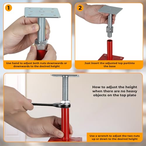 4PCS House Floor Jacks for Leveling & Lifting, 5" - 8" Height Adjust Range, Adjustable Crawl Space Jacks, Telescoping Screw Jacks for Temporary Support - 11000 lbs Max Load Capacity, Red - size: 5-8in Red