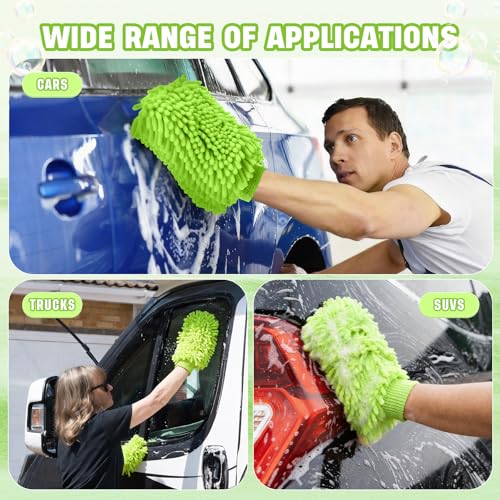 48 Pack Car Wash Mitt Bulk Microfiber, 10'' x 8'' Chenille Car Wash Mitt Gloves, Scratch Free Double Sided No Lint No Marks for Truck SUV and All Vehicle Surfaces (Lime Green) - color: Lime Green