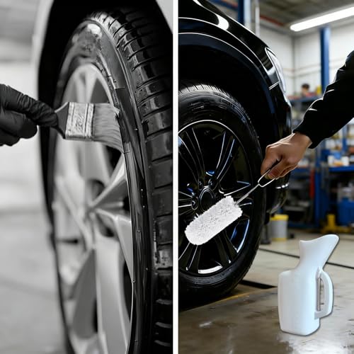 Angled Tire Lube Bucket Kit - 11.5" Lube Swabs + 1 Quart Bottle + Tire Tread Depth Gauge, Works for Tire Changing, Mounting & Maintenance (White, 4 Pcs) - color: white