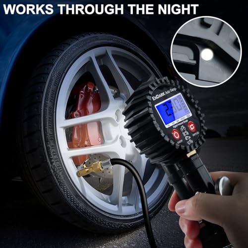 Digital Tire Pressure Gauge with Inflator: ENDARK 250 PSI Air Compressor Attachment Inflation Gun with Heavy Duty 360° Air Chuck & Extended Hose and Quick Connect Coupler - color: Black