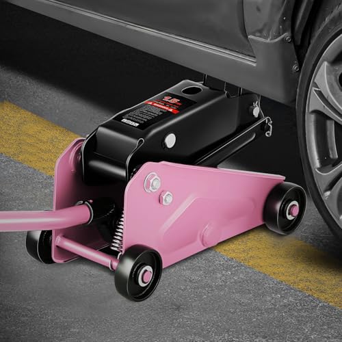 Magshion 1.5 Ton Low Profile Hydraulic Floor Jack, Heavy-Duty Steel Trolley Service Jack with Safety Valve, Swivel Casters, and Wide Saddle for Garage and Vehicle Maintenance, Pink - color: Pink