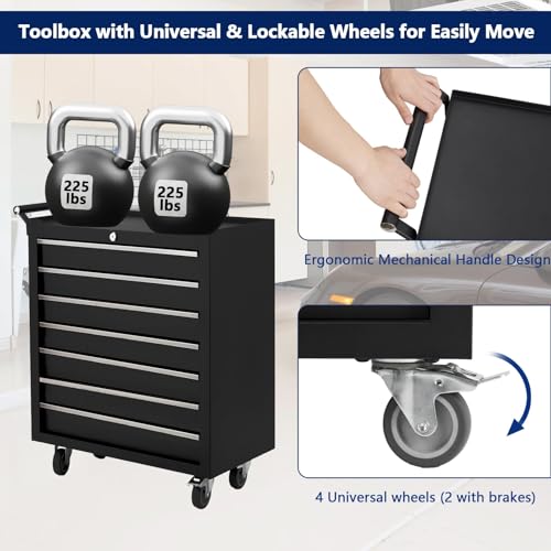 7-Drawer Rolling Tool Chest with Lock, Heavy-Duty Mobile Tool Storage Cabinet, Tool Cart Organizer for Garage Workshop - style: 7-Drawer