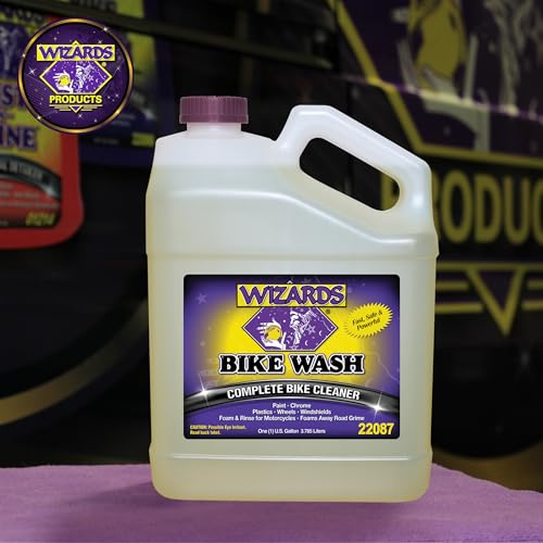 Wizards Complete Bike Wash - Motorcycle Cleaner Spray, Foaming pH-Controlled Formula Lifts Road Grime, Brake Dust and Engine Grease from Paint, Chrome and Plastics for Bike Detailing - 1 Gallon - size: 1 Gallon