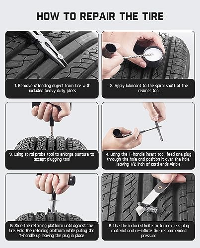 Fanttik Tire Repair Kit-24pcs Heavy Duty Tire Plug Kit, Fix Punctures and Plug Flats Patch, Universal Tire Repair Tools for Autos, Cars, Motorcycles, Trucks, ARBs, ATVs, Tractors, RVs, SUVs, Trailers
