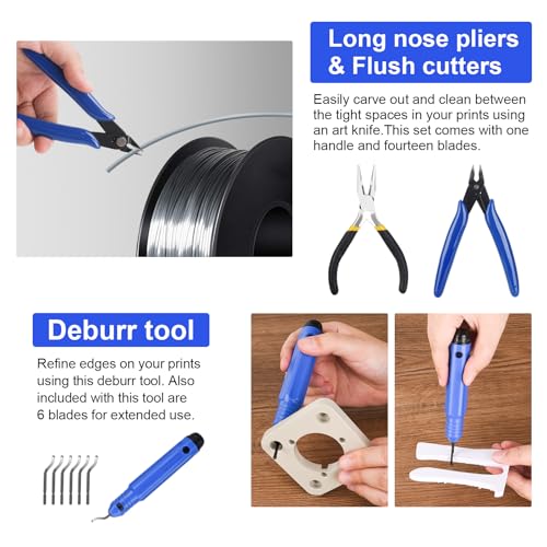 KuanStore 3D Printer Tools Kit, 3D Printing Accessory with 55Pcs Includes Deburring Tool, Caliper, Art Knife Set, Tube Cutter, Storage Bag Suitable for 3D Print Removing, Cleaning | Includes Deburring Tool, Caliper, Art Knife Set, Tube Cutter, Storage Bag
