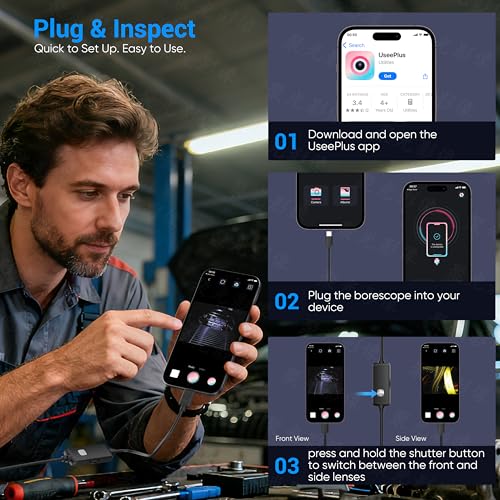 Endoscope Camera with Light,1920P HD Borescope with 8 Adjustable LED Lights, Endoscope with Semi-Rigid Snake Cable, IP67 Waterproof Inspection Borescope for iOS and Android-16.4ft Single Lens