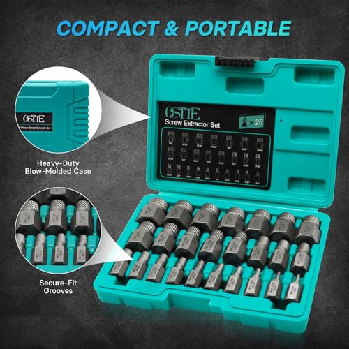 25Pcs Hex Bolt Extractor Set, Easy Out | Multi-Spline Extractor for Stripped/Broken Bolts, Cr-Mo Steel, Durable Rustproof, Essential Auto Mechanic Tool & Home DIY - size: 25 Piece