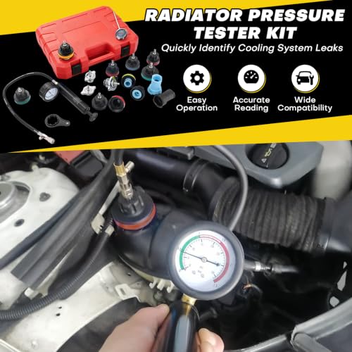 18PCS Radiator Pressure Tester Kit | Coolant Pressure Tester Kit, Radiator Pressure Pump, Cooling System Leak Tester, Auto Coolant Vacuum Purge Head Gasket