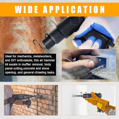 150mm Air Hammer Kit with 4 Chisels & Quick Change Retainer, 4500 BPM Pneumatic Hammer Shovel Tool, Air Shovel Tool for Automotive, Metal, and Masonry Work
