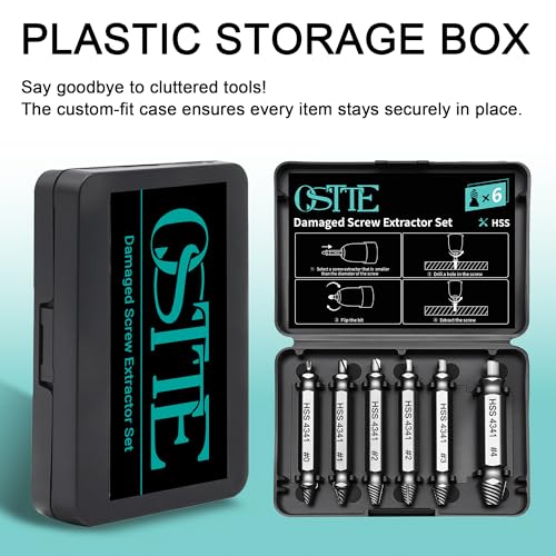 Damaged Screw Extractor Set & Stripped Screw Extractor Kit | 6Pcs HSS Easy Out Set for Stripped/Broken/Rusty Screws & Bolts, Compact Storage Case, Ideal DIY Gift for Men - size: 6 Piece