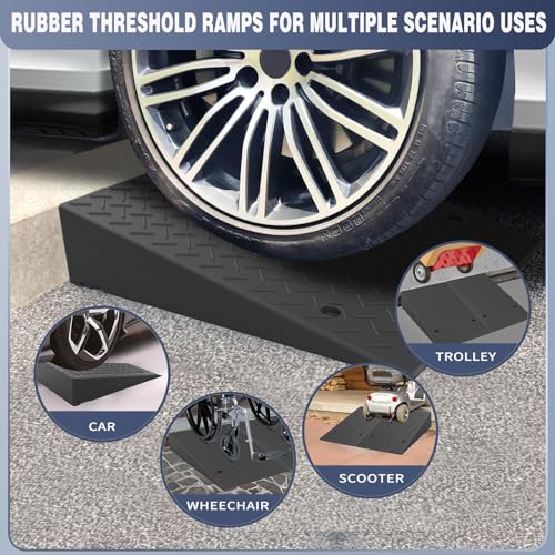 Rubber Threshold Ramp 7.87 Inch Rise, Wheelchair Rubber Door Ramp with Non-Slip Surface, Home Step Ramp with Channel for Wheelchairs/Cars/Scooters (2PCS, 2200LBs Loading) - size: 7.87IN-2PCS
