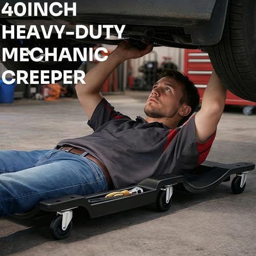 superokay Low Profile Mechanic Creeper, 40-Inch Rolling Car Creeper with Padded Headrest, 350 lbs Capacity Shop Creeper, 6 Swivel Casters & Dual Tool Trays, Heavy Duty Garage Creeper for Auto Repair