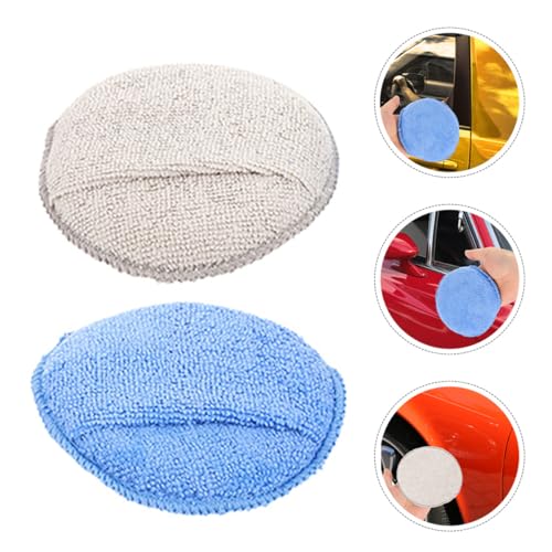 SHERCHPRY 4pcs Microfiber Car Wax Applicator Pads with Thumb Slot, Round Buffing and Polishing Sponge Set for Car Detailing and Tire Shine, Blue and Gray