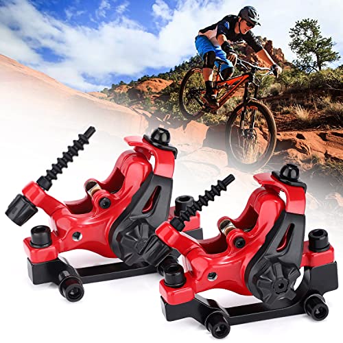 TOBWOLF 1 Pair Mechanical Disc Brake Kit, MTB Front & Rear Disc Brake Caliper with 160mm Rotor, Dual Piston Mechanical Disc Brake Set, Bicycle Accessories for Mountain Bike, Road Bike, BMX - Red - color: Mechanical Disc Brake Set - Dual Piston (Red)
