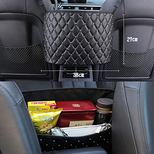 Car Net Pocket Handbag Holder with Diamond Bling Driver Netting Pouch, Handbag Holder Front Seat, Barrier of Backseat Pet Kids Storage & Pocket (Black with Diamond) - color: Black with Diamond