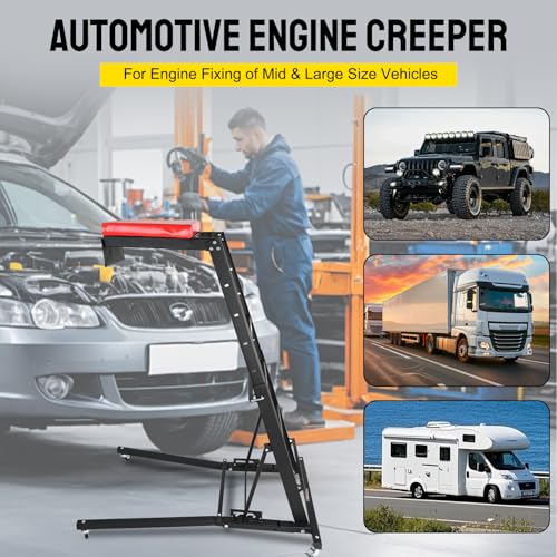 Top Adjustable Automotive Creeper, 45" - 66" 400 LBS Capacity High Top Creeper, Foldable Automotive Engine High Top Creeper, 4 Swivel Caster Wheels for Home Garage, Workshop Repair Maintenance