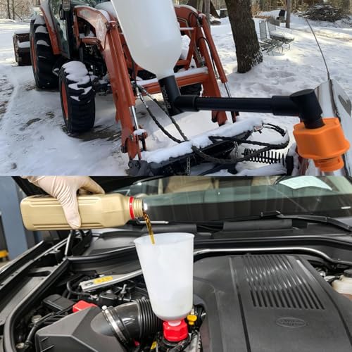 DPTOOL Oil Funnel Set, 2 qt Automotive Oil Funnel Set for Engine Oil Changes, Oil Dispenser Funnels Kit with Flexible Extension and 14 Oil Cap Adapters Compatible with GM Ford VW BMW Audi Toyota Etc