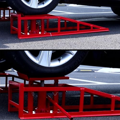 Hydraulic Car Ramps 5T 11000lbs, 2 pcs Heavy Duty Steel Car Ramps Lift Height 9" - 15" for Oil Change, Low Profile Portable Automotive Vehicle Lift Service Ramps Truck Trailer - color: Red