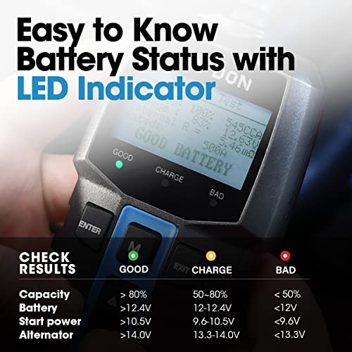 TOPDON Car Battery Tester BT100 12V Automotive 100-2000CCA Battery Health Faults, Alternator Analyzer, Load Cranking Tester for DIYers, Auto Repair Shops, 4S Stores, Battery Manufactures