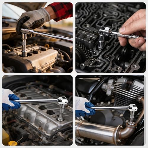11Pcs Breaker Bar Set | 1/4”, 3/8” and 1/2” Drive, 180 Degree Rotatable Head, 4 Socket Adapters and 1/4" Universal Joint, Cr-V