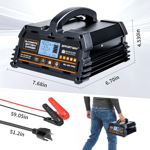 40A Battery Charger, 12V/24V Lead Acid Charger, 12V LiFePO4 Charger. Smart Battery Charger with Trickle Charge.Car Battery Maintainer with LCD Display. Suitable for Trucks,AMG,Motorcycles - size: 40A