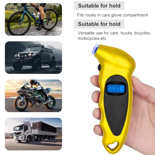 KVAEY Digital Tire Pressure Gauge, 150 PSI 4 Settings Accurate Tire Gauge with Non-Slip Grip, Backlight LCD Tire Pressure Gauge Reader Checker Tool for Car Truck Bicycle Motorcycle (Yellow) - color: Yellow