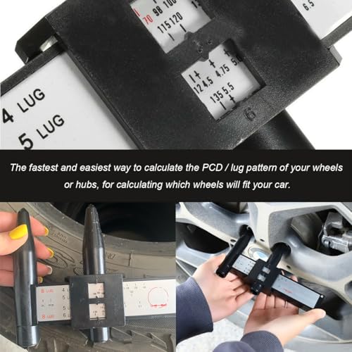 KVAEY Wheel PCD Gauge, Wheel Rim Bolt Pattern Measuring Tool, Automotive Wheel Stud Measuring PCD Ruler for Quick Measurement, Lug Bolt Pattern Gauge for 4 5 6 8 Holes Sliding Caliper
