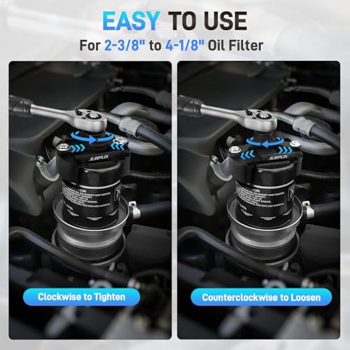 Universal Adjustable Oil Filter Wrench– 2-3/8 to 3-1/8 Inch (60-80mm) Cap Style Tool, 1/2" Drive Removal Tool with Non-Slip Serrated Jaws – Fits Small to Medium Spin-on Filters, UTVs, JetSkis - size: 60-80 mm