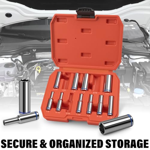 1/4" Drive SAE Master Socket Set, 13-Piece Deep Hex Socket Set (1/8" - 5/8"), Cover Most Commonly Sizes, 6 Point, Chrome Vanadium Steel with Molded Case - size: Deep, style: 13pcs-SAE