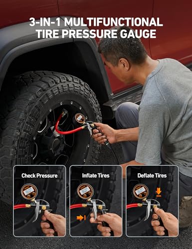 AstroAI T1 Digital Tire Pressure Gauge with Inflator, 3-250 PSI Air Chuck with Pressure Gauge, Heavy Duty with Quick Connect Coupler, Calibrated to ANSI B40.7 Grade 2A - size: Digital 3-250 psi