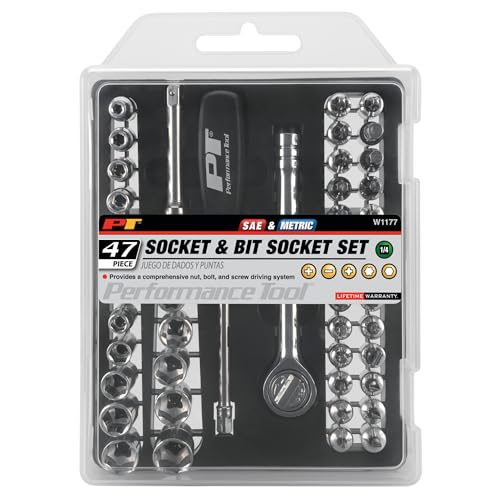 Performance Tool W1177 47pc Socket & Bit Set - size: 47-Piece (Pack of 1), style: Socket & Bit Set