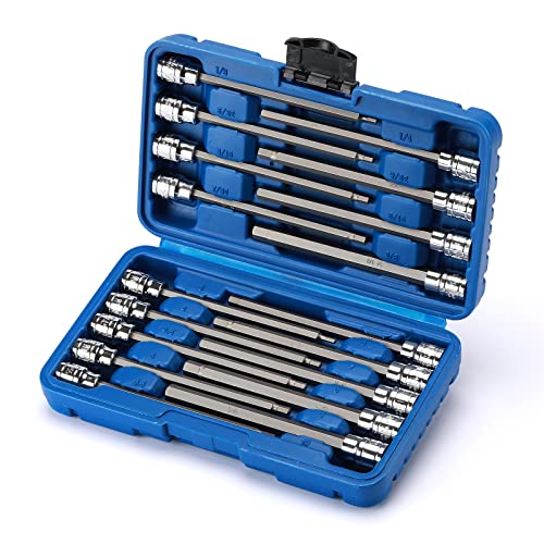 EMENTOL 18PCS 3/8" Drive Long Hex Bit Socket Set, CR-V, S2 Steel, SAE/Metric, Extra Long Allen Hex Bit Socket Set, 1/8 Inch - 3/8 Inch, 3mm - 10mm - size: 18 PCS (1/8 Inch - 3/8 Inch, 3mm - 10mm)